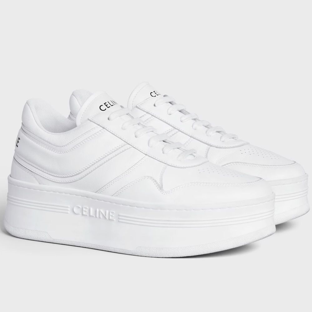 CELINE BLOCK SNEAKERS 50mm WEDGE OUTSOLE IN CALFSKIN Optic White Size 39